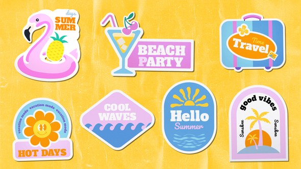 Folded Summer Holiday Travel Stickers Pack Titles template preview
