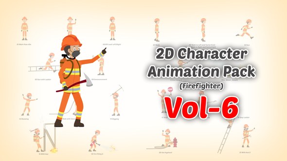 Videohive 2D character Animation Pack Vol 6 (firefighter) Product Promo template preview