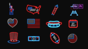 Videohive 4th of July Neon Icons | Resizable Elements template preview
