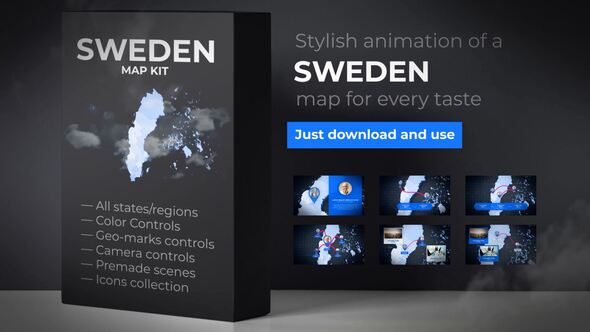 Videohive Sweden Animated Map - Kingdom of Sweden Map Kit Video Displays template preview
