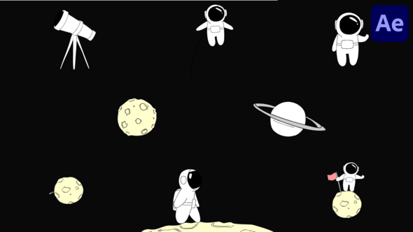 Videohive Cartoon Space Animations for After Effects Elements template preview
