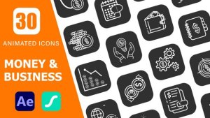 30 Money & Business Icons Pack | After Effects & Lottie Animation Elements template preview