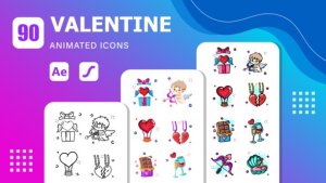 Videohive 90 Valentine Animated Icons | After Effects Template & Lottie Animation Elements template preview