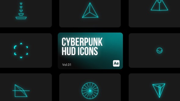 Videohive Cyberpunk HUD Icons 01 for After Effects Elements template preview