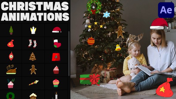 Hand-Drawn Christmas Icons for After Effects Video Displays template preview