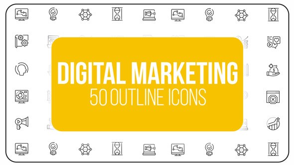Digital Marketing and Ecommerce - 50 Thin Line Icons Video Displays template preview