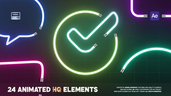 Videohive Animated Neon Frames & Icons Elements template preview