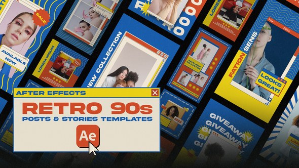 Videohive Retro 90s Social Media Templates For Ae Product Promo template preview