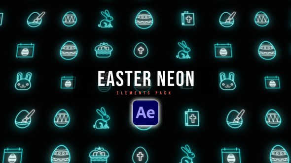 Videohive Easter Neon Icons Easter template preview