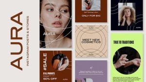Videohive AURA - BEAUTY INSTAGRAM POSTS & STORIES PACK Broadcast-packages template preview