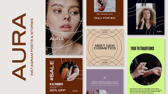 Videohive AURA - BEAUTY INSTAGRAM POSTS & STORIES PACK Broadcast-packages template preview