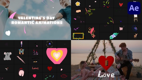Videohive Valentine's Day Romantic Animations for After Effects Elements template preview