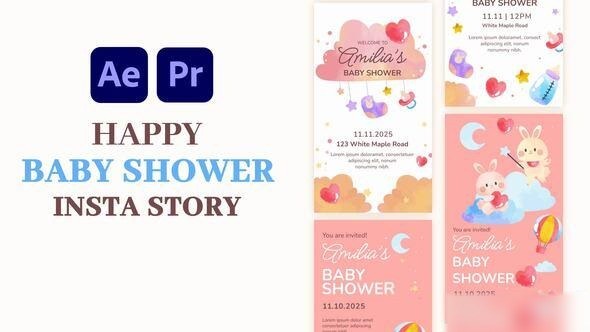 Videohive Watercolor Baby Shower Instagram Stories Elements template preview