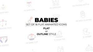 Videohive Mother's day - Babies - Set of 16 Animated Icons Flat or Outline style Elements template preview