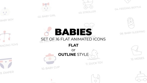 Videohive Mother's day - Babies - Set of 16 Animated Icons Flat or Outline style Elements template preview
