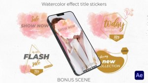 Videohive Watercolor effect title stickers, labels Titles template preview