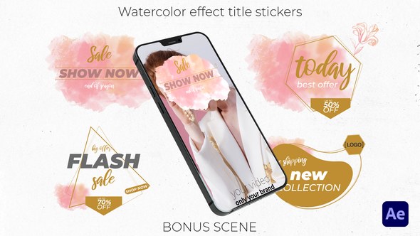 Videohive Watercolor effect title stickers, labels Titles template preview