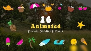 Videohive Vector Animated Summer Doodle Stickers Elements template preview