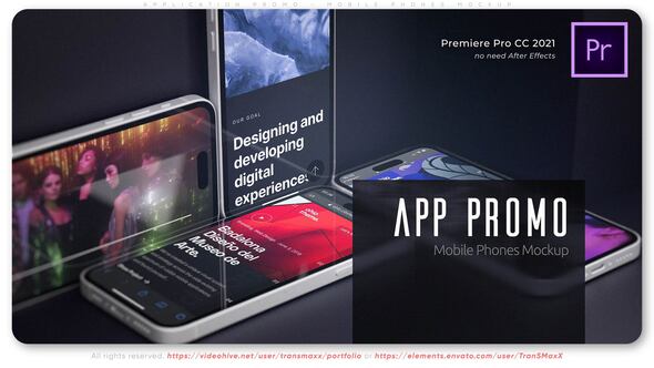 Application Promo Mobile Phones Mockup Premiere Pro template preview