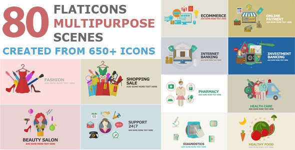 Flat Icons Multipurpose Scenes Video Displays template preview