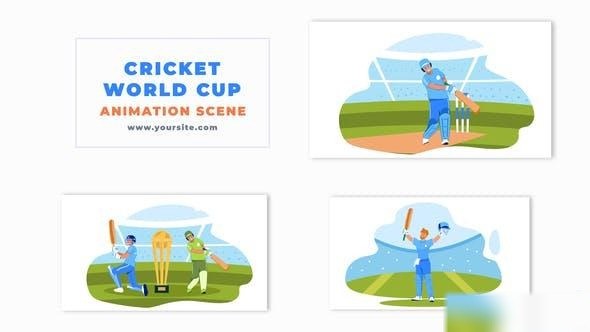 Videohive Cricket World Cup Concept Batsman Hitting Ball Vector Animation Scene Elements template preview