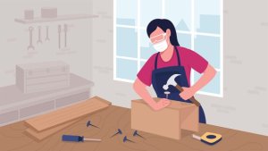 Videohive Female cabinetmaker driving nails with hammer flat color animated illustration Elements template preview