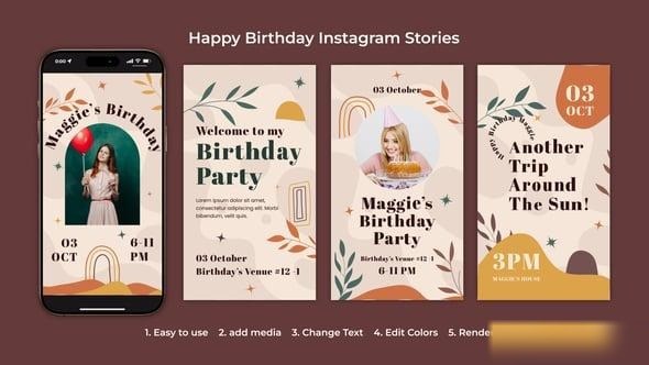 Videohive Happy Birthday Instagram Stories 54502026 Video Displays template preview