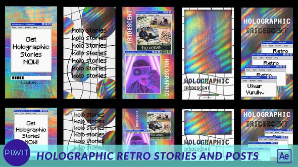 Videohive Holographic Iridescent Retro Stories and Posts Titles template preview
