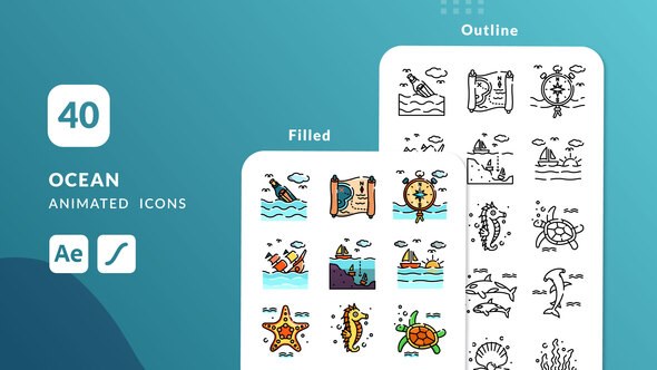 Videohive Ocean Animated Icons | After Effects Elements template preview