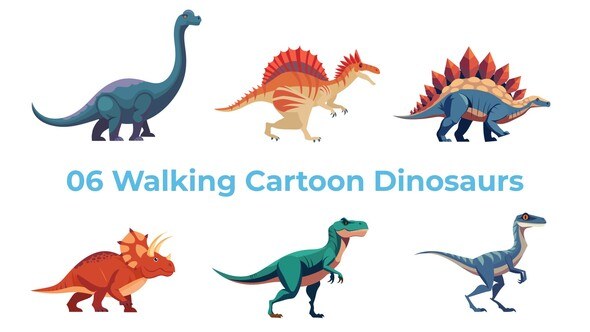 Videohive 6 Walking Cartoon Dinosaurs Elements template preview