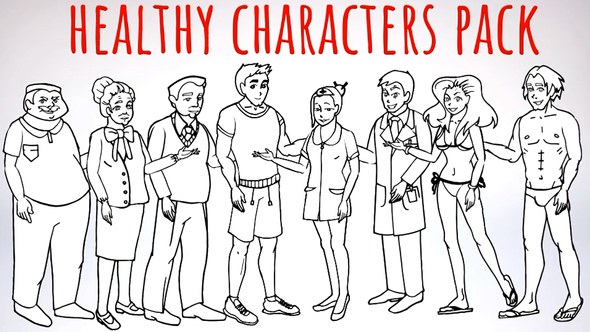Healhty Lifestyle - Sport, Fitness, Medicine Characters - Doodle Whiteboard Animation Video Displays template preview