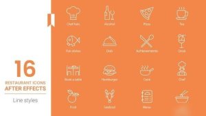 Videohive Restaurant Line Icons Pack Logo Stings template preview