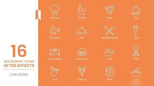 Videohive Restaurant Line Icons Pack Logo Stings template preview