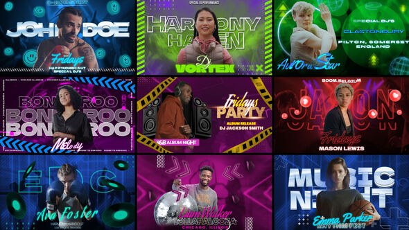 Videohive Neon Rhythm Freeze Frame Pack Elements template preview