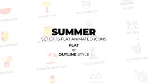 Videohive Summer - Set of 16 Animated Icons Flat or Outline style Elements template preview