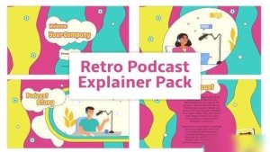 Videohive Retro Podcast Explainer Animation Scene Pack Elements template preview