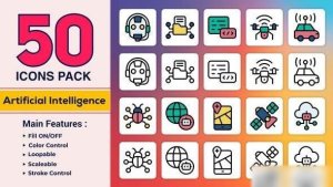 Videohive Flat & Line Icons - Artificial Intelligence Infographics template preview