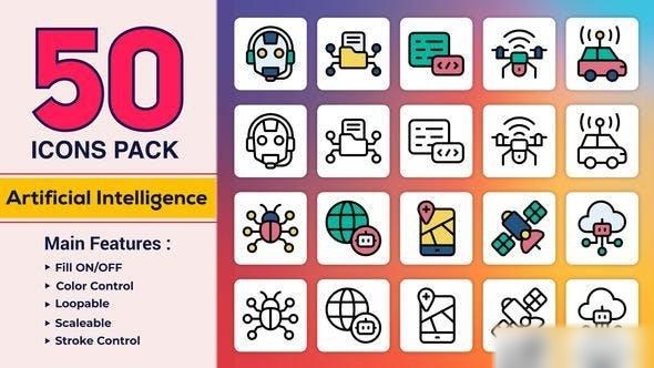 Videohive Flat & Line Icons - Artificial Intelligence Infographics template preview