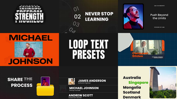 Videohive Looping Text Sliders Animation Titles template preview