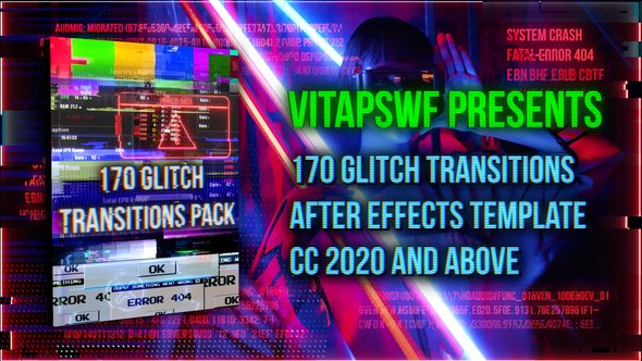 Videohive 170 Glitch Transitions Pack Broadcast-packages template preview