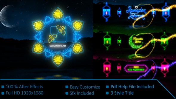 Videohive Neon Light Ramadan Kareem Logo Stings template preview