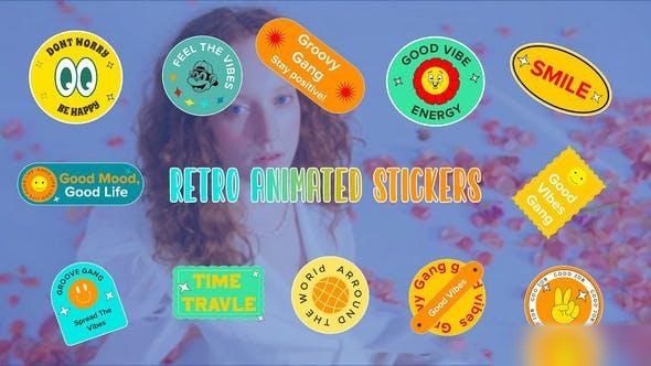Videohive Retro Animated Stickers Element Pack After Effects Template Elements template preview