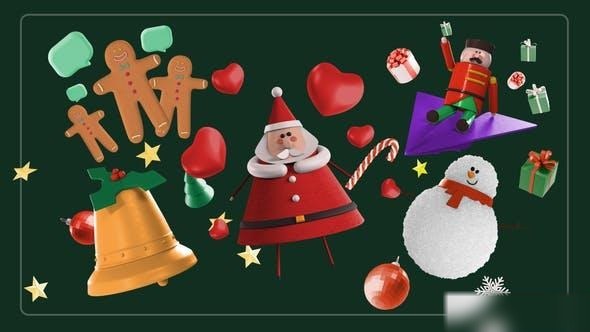 Videohive 3D Christmas Social Icons Pack Elements template preview
