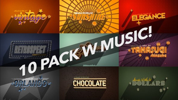 Videohive 4K Vintage Retro 10 Logo Text Intro Pack Logo Stings template preview