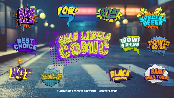 Videohive Sale Labels Comic Titles template preview