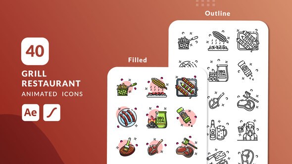 Videohive Grill Restaurant Animated Icons | After Effects Elements template preview