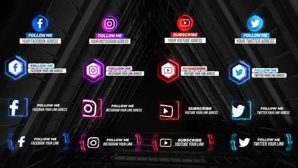 Neon Social Media Lower Thirds V2 Video Displays template preview