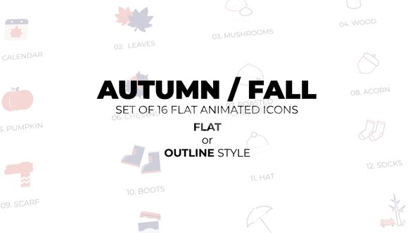 Videohive Autumn / Fall - Set of 16 Animated Icons Flat or Outline style Elements template preview