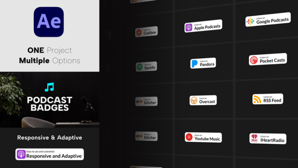 Videohive Podcast Badges for After Effects Titles template preview