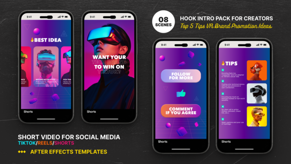 Videohive Hook Intro Pack for Creators - top 5 tips VR Brand Promotion Ideas Product Promo template preview